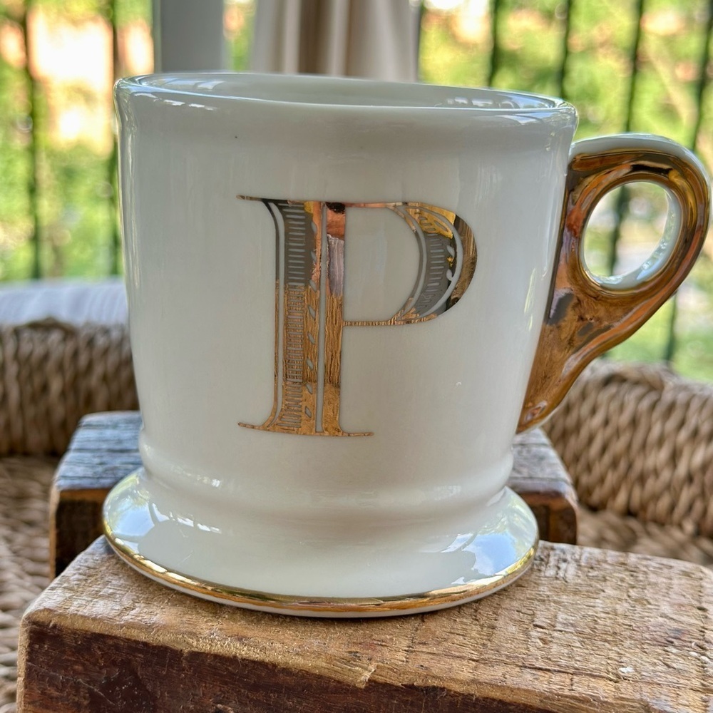 Anthropology Gold Accented Monogram Mug